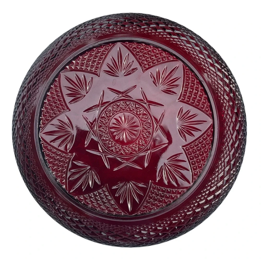 Cristal D'Arques-Durand Set of 2 Ruby Red Glass Plate Diamond & Star Pattern OS